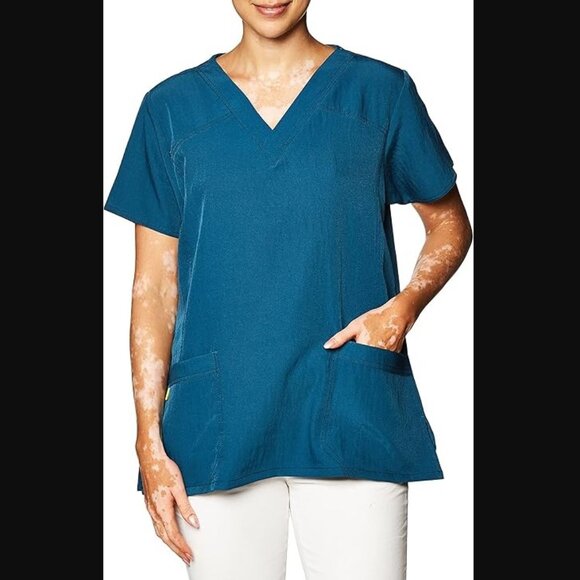 WonderWink Women's Nurse Scrub 4 Way Stretch Shirt Caribbean Blue - Size L - Picture 1 of 6
